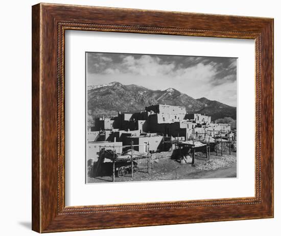 Full View Of City Mountains In Bkgd "Taos Pueblo National Historic Landmark New Mexico 1941"-Ansel Adams-Framed Premium Giclee Print