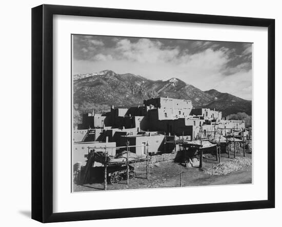 Full View Of City Mountains In Bkgd "Taos Pueblo National Historic Landmark New Mexico 1941"-Ansel Adams-Framed Art Print