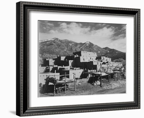 Full View Of City Mountains In Bkgd "Taos Pueblo National Historic Landmark New Mexico 1941"-Ansel Adams-Framed Art Print