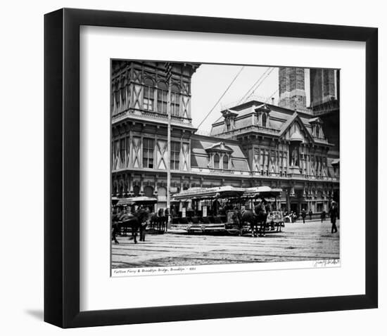 Fulton Ferry and Brooklyn Bridge, c.1885-null-Framed Art Print