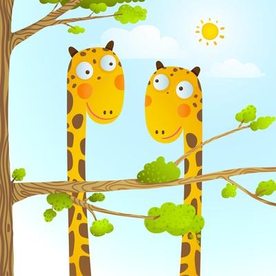 Fun Cartoon Baby Giraffe Animals in Wild for Kids Drawing. Funny Friends Giraffes Cartoon in Nature' Art Print - Popmarleo Fun Cartoon Baby Giraffe Animals in Wild for Kids Drawing. Funny Friends Giraffes Cartoon in Nature' Art Print - Popmarleo