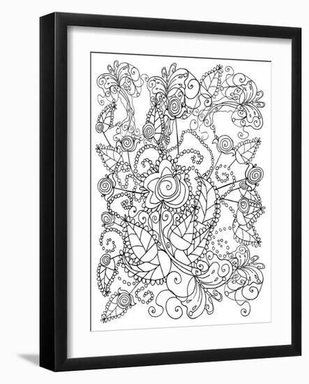 Fun Flowers Butterfly Garden BW for Coloring-Cyndi Lou-Framed Giclee Print