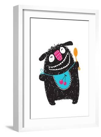 Fun Happy Cute Kids Monster Hungry Ready to Eat. Happy Funny Little Monster  with a Spoon and Bib An' Art Print - Popmarleo | Art.com