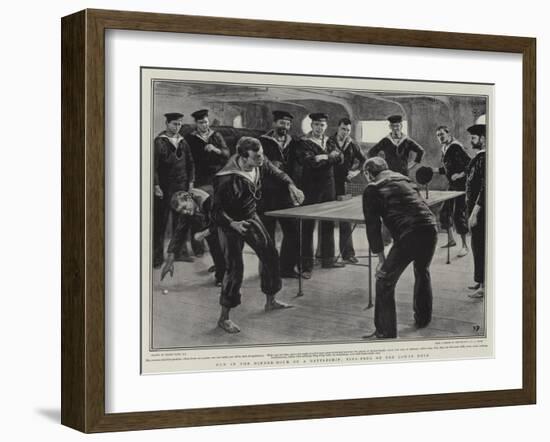 Fun in the Dinner-Hour on a Battleship, Ping-Pong on the Lower Deck-Frank Dadd-Framed Giclee Print