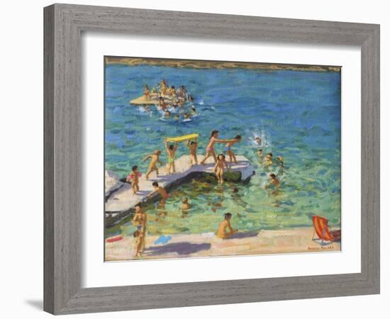 Fun in the sea, Rovinj, Croatia, 2019 (oil on canvas)-Andrew Macara-Framed Giclee Print