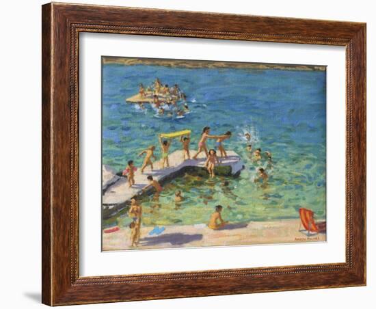 Fun in the sea, Rovinj, Croatia, 2019 (oil on canvas)-Andrew Macara-Framed Giclee Print