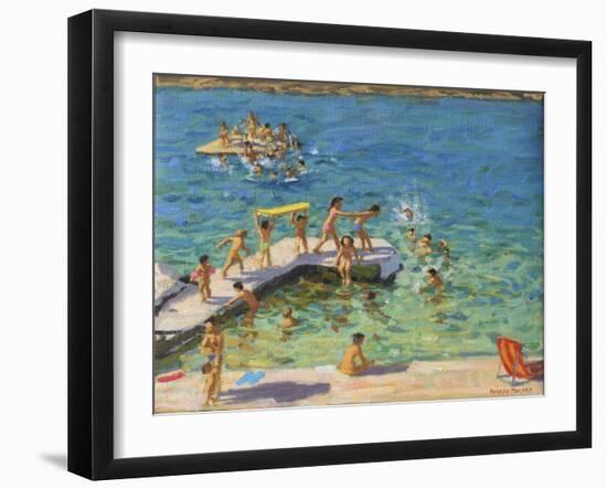 Fun in the sea, Rovinj, Croatia, 2019 (oil on canvas)-Andrew Macara-Framed Giclee Print