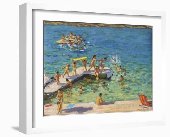 Fun in the sea, Rovinj, Croatia, 2019 (oil on canvas)-Andrew Macara-Framed Giclee Print