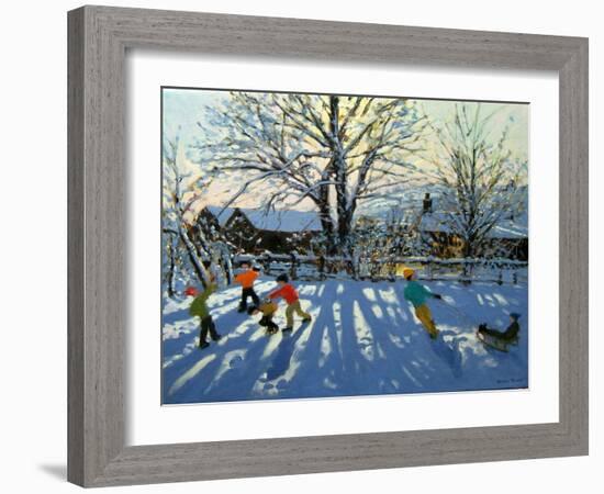 Fun in the Snow, Tideswell, Derbyshire-Andrew Macara-Framed Giclee Print