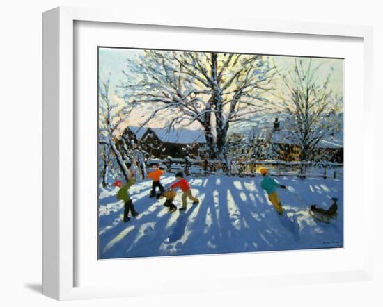 Fun in the Snow, Tideswell, Derbyshire-Andrew Macara-Framed Giclee Print