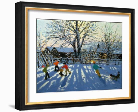 Fun in the Snow, Tideswell, Derbyshire-Andrew Macara-Framed Giclee Print