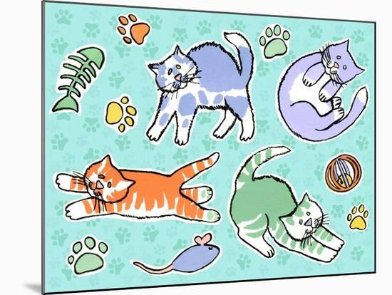 Fun Kitties Pawprints-Geraldine Aikman-Mounted Giclee Print
