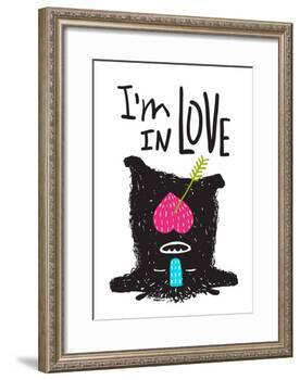 Fun Monster in Love Happy Upside-Down Cartoon for Kids. Happy Funny Little Monster Loving for Child-Popmarleo-Framed Art Print