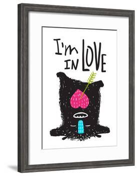Fun Monster in Love Happy Upside-Down Cartoon for Kids. Happy Funny Little Monster Loving for Child-Popmarleo-Framed Art Print