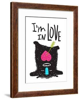 Fun Monster in Love Happy Upside-Down Cartoon for Kids. Happy Funny Little Monster Loving for Child-Popmarleo-Framed Art Print