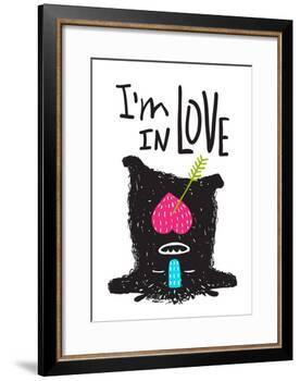 Fun Monster in Love Happy Upside-Down Cartoon for Kids. Happy Funny Little Monster Loving for Child-Popmarleo-Framed Art Print