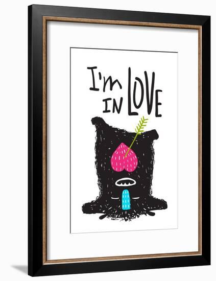 Fun Monster in Love Happy Upside-Down Cartoon for Kids. Happy Funny Little Monster Loving for Child-Popmarleo-Framed Art Print