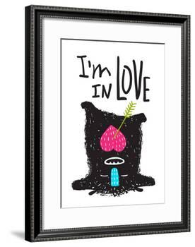 Fun Monster in Love Happy Upside-Down Cartoon for Kids. Happy Funny Little Monster Loving for Child-Popmarleo-Framed Art Print