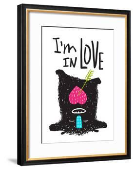 Fun Monster in Love Happy Upside-Down Cartoon for Kids. Happy Funny Little Monster Loving for Child-Popmarleo-Framed Art Print