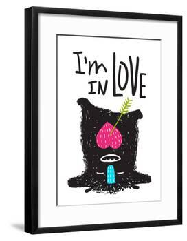 Fun Monster in Love Happy Upside-Down Cartoon for Kids. Happy Funny Little Monster Loving for Child-Popmarleo-Framed Art Print