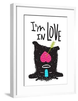 Fun Monster in Love Happy Upside-Down Cartoon for Kids. Happy Funny Little Monster Loving for Child-Popmarleo-Framed Art Print