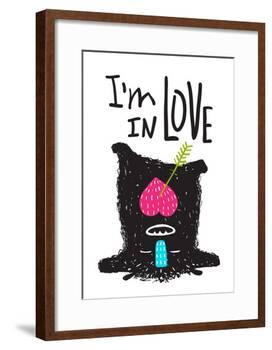 Fun Monster in Love Happy Upside-Down Cartoon for Kids. Happy Funny Little Monster Loving for Child-Popmarleo-Framed Art Print
