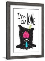 Fun Monster in Love Happy Upside-Down Cartoon for Kids. Happy Funny Little Monster Loving for Child-Popmarleo-Framed Art Print
