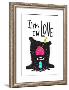 Fun Monster in Love Happy Upside-Down Cartoon for Kids. Happy Funny Little Monster Loving for Child-Popmarleo-Framed Art Print