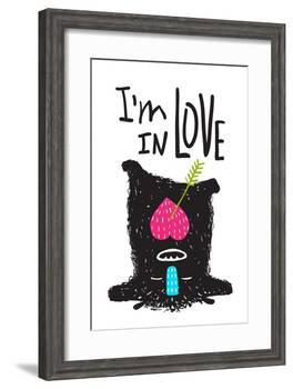 Fun Monster in Love Happy Upside-Down Cartoon for Kids. Happy Funny Little Monster Loving for Child-Popmarleo-Framed Art Print