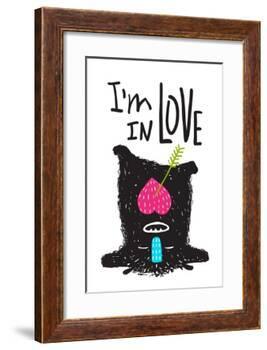 Fun Monster in Love Happy Upside-Down Cartoon for Kids. Happy Funny Little Monster Loving for Child-Popmarleo-Framed Art Print
