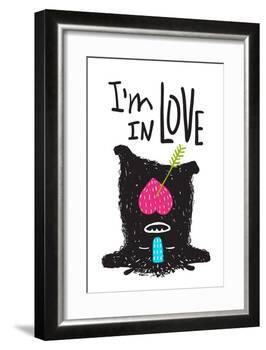 Fun Monster in Love Happy Upside-Down Cartoon for Kids. Happy Funny Little Monster Loving for Child-Popmarleo-Framed Art Print
