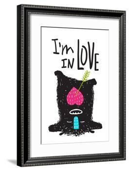 Fun Monster in Love Happy Upside-Down Cartoon for Kids. Happy Funny Little Monster Loving for Child-Popmarleo-Framed Art Print