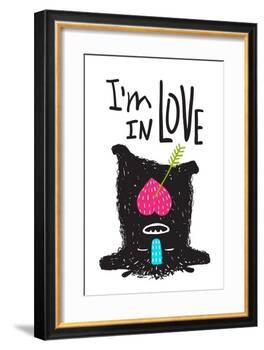 Fun Monster in Love Happy Upside-Down Cartoon for Kids. Happy Funny Little Monster Loving for Child-Popmarleo-Framed Art Print