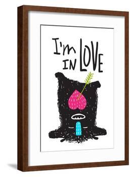 Fun Monster in Love Happy Upside-Down Cartoon for Kids. Happy Funny Little Monster Loving for Child-Popmarleo-Framed Art Print