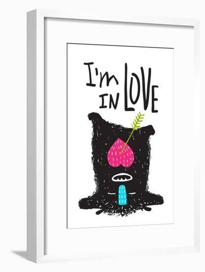 Fun Monster in Love Happy Upside-Down Cartoon for Kids. Happy Funny Little Monster Loving for Child-Popmarleo-Framed Art Print