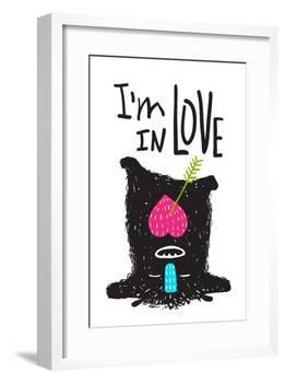 Fun Monster in Love Happy Upside-Down Cartoon for Kids. Happy Funny Little Monster Loving for Child-Popmarleo-Framed Art Print