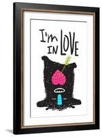 Fun Monster in Love Happy Upside-Down Cartoon for Kids. Happy Funny Little Monster Loving for Child-Popmarleo-Framed Art Print