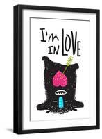 Fun Monster in Love Happy Upside-Down Cartoon for Kids. Happy Funny Little Monster Loving for Child-Popmarleo-Framed Art Print
