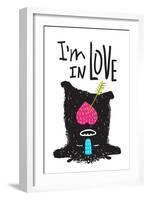 Fun Monster in Love Happy Upside-Down Cartoon for Kids. Happy Funny Little Monster Loving for Child-Popmarleo-Framed Art Print