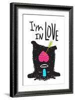 Fun Monster in Love Happy Upside-Down Cartoon for Kids. Happy Funny Little Monster Loving for Child-Popmarleo-Framed Art Print