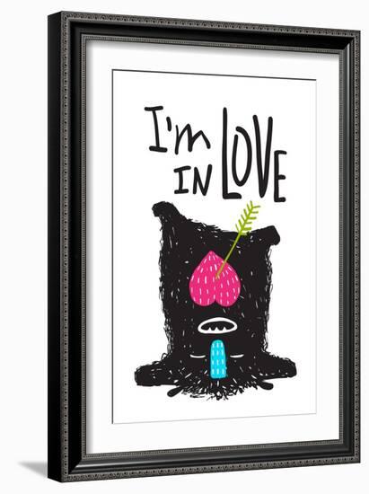 Fun Monster in Love Happy Upside-Down Cartoon for Kids. Happy Funny Little Monster Loving for Child-Popmarleo-Framed Art Print
