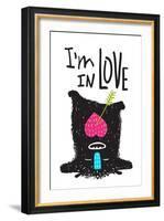 Fun Monster in Love Happy Upside-Down Cartoon for Kids. Happy Funny Little Monster Loving for Child-Popmarleo-Framed Art Print