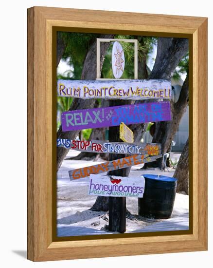 Fun Signpost at Run Point, Cayman Islands-George Oze-Framed Premier Image Canvas