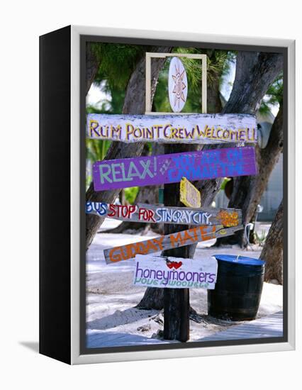 Fun Signpost at Run Point, Cayman Islands-George Oze-Framed Premier Image Canvas