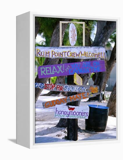 Fun Signpost at Run Point, Cayman Islands-George Oze-Framed Premier Image Canvas