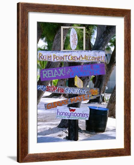 Fun Signpost at Run Point, Cayman Islands-George Oze-Framed Photographic Print