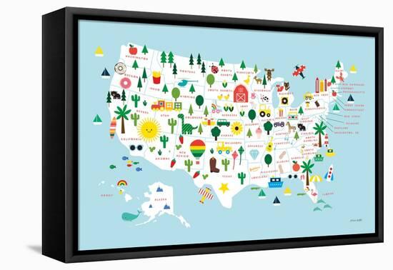 Fun USA Map-Ann Kelle-Framed Stretched Canvas