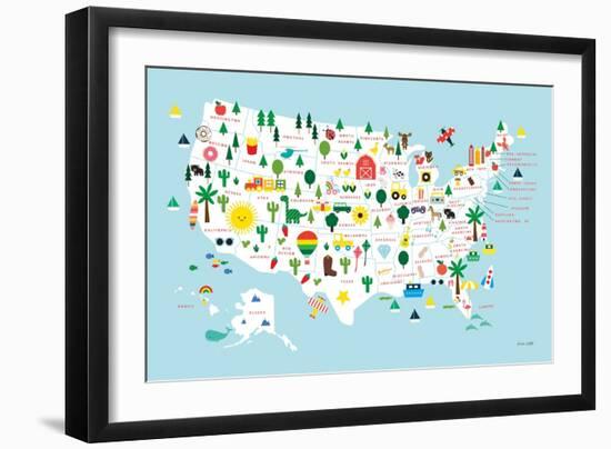 Fun USA Map-Ann Kelle-Framed Premium Giclee Print