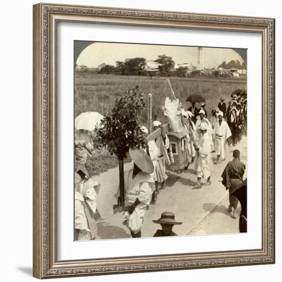 Funeral Procession of a Rich Buddhist, on the Road to Sakai, Looking Towards Osaka, Japan, 1904-Underwood & Underwood-Framed Photographic Print