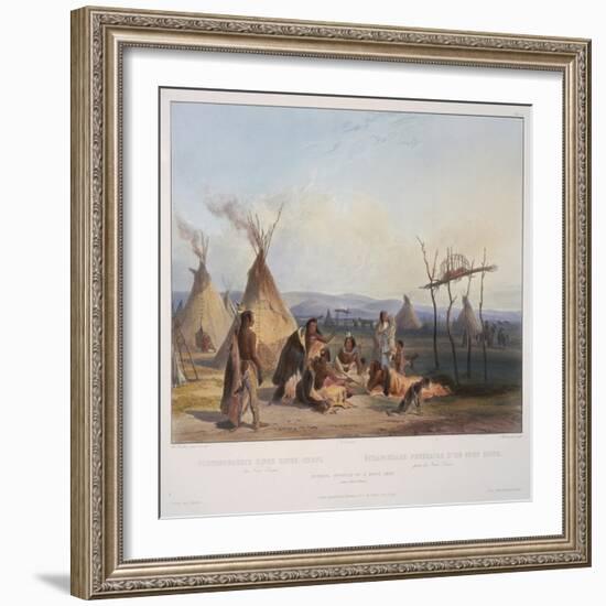 Funeral Scaffold of a Sioux Chief Near Fort Pierre, Engraved by J. Hurliman, Published in 1839-Karl Bodmer-Framed Giclee Print